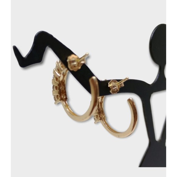 14k Yellow Gold Diamond Hoop Earrings Natural Round SI Brilliant Cut diamonds - Picture 5 of 6